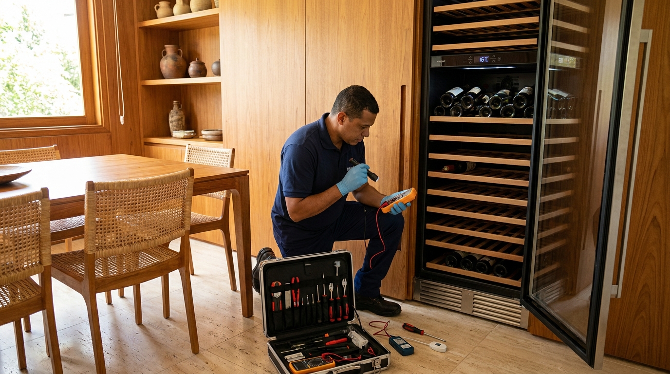 Troca de termostato de adega climatizada em atendimento técnico em Indaiatuba‑SP