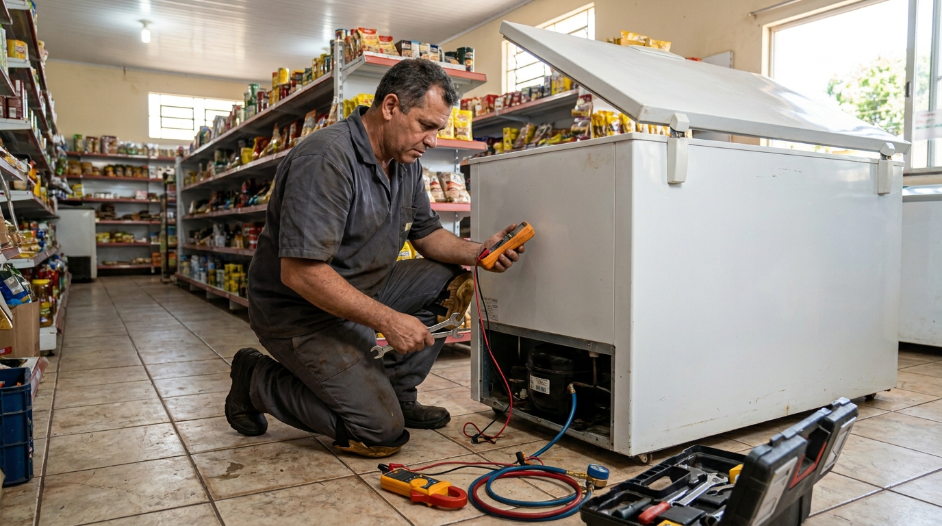 Troca de termostato de freezer em atendimento técnico em Indaiatuba‑SP